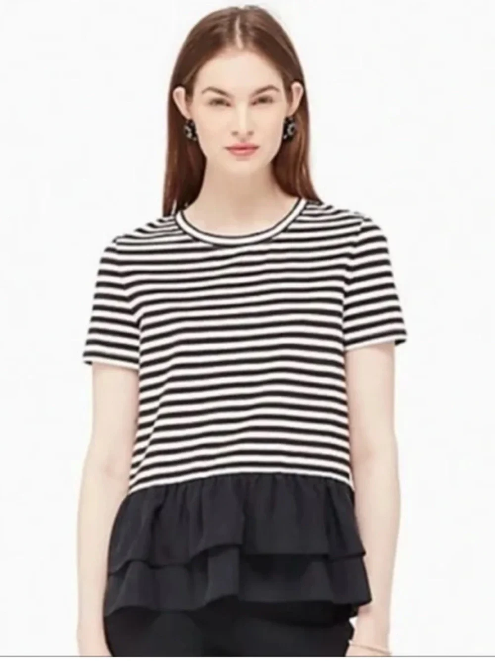 kate spade Black and White Striped Short Sleeve Peplum Tee - Picture 4 of 4
